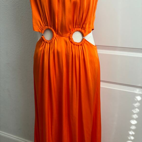 ELIATT Visitant Satin Maxi Dress in Papaya Orange Cut Out Maxi Sz S - Picture 13 of 16